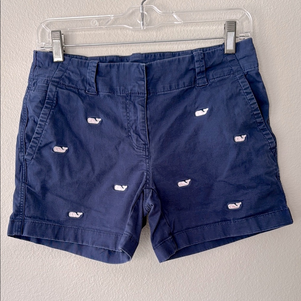 Vineyard vines Navy Blue Bermuda Shorts with pink whale Embroidery